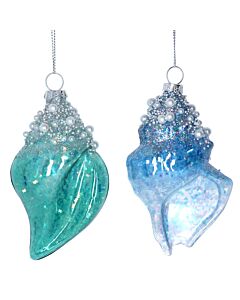Gisela Graham Glass Sea Shells 12cm - Blue & Green with Pearls